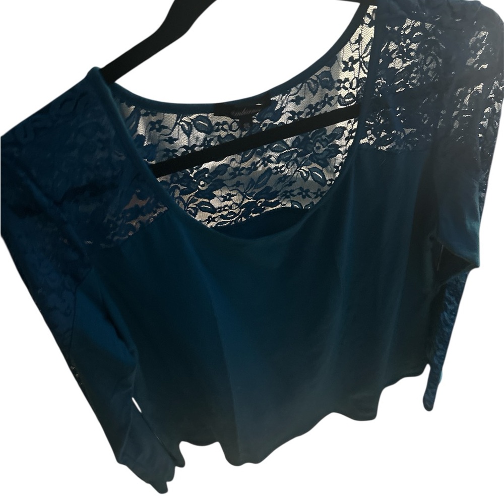 Elegant Peacock Blue Lace Trimmed Women's Top